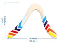 Skybreaker 2 Wing Boomerang Dimensions Size dimensions of the Skybreaker wooden boomerang, measuring 12 inches (29 CM) wide by 8 inches (20 CM) tall.